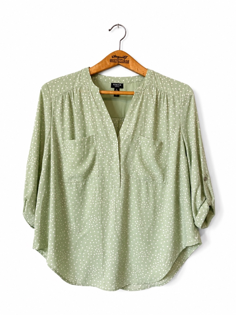 TORRID Green Polka Dot V-Neck Blouse Plus Size 00 Business Casual Office‎ Classy